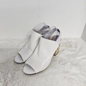 Franco Sarto White Leather Sling Back Peep Toe Block Heel Sandals 9.5